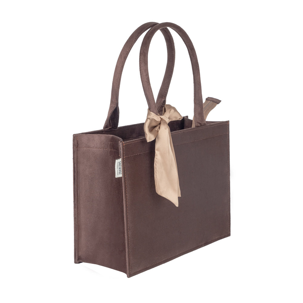 Brown Knotted Velvet Tote Bag – Eco-Friendly & Luxurious Hand Bag