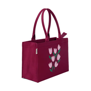 Maroon Tulip Reverie Tote – Elegance in Bloom