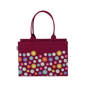 Maroon Canvas Tote – Multicolor Flower Fusion