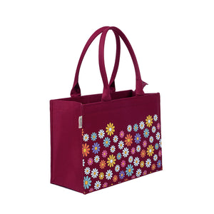 Maroon Canvas Tote – Multicolor Flower Fusion