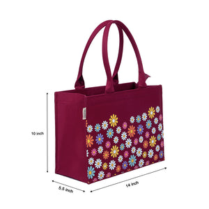 Maroon Canvas Tote – Multicolor Flower Fusion