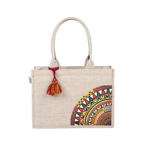 Earthy Chic Jute Tote - Warm Beige Tote with Tassel