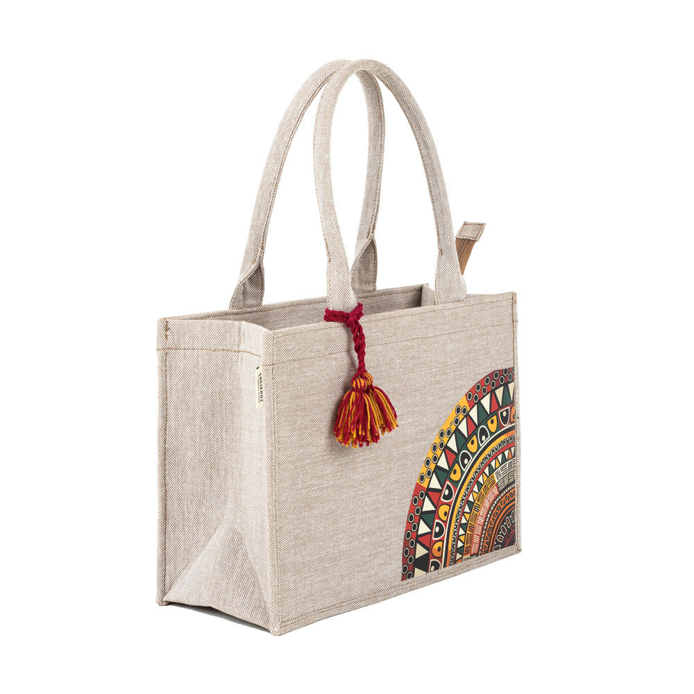 Earthy Chic Jute Tote - Warm Beige Tote with Tassel