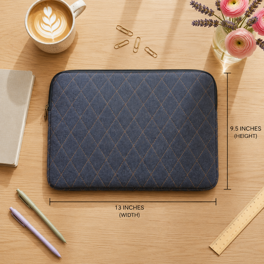 Dark Grey Quilted Denim Lap Top Sleeve 13*9.5