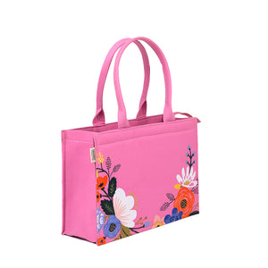 Floral Cotton Canvas Pink Tote - Eco-Friendly Handcrafted Bag