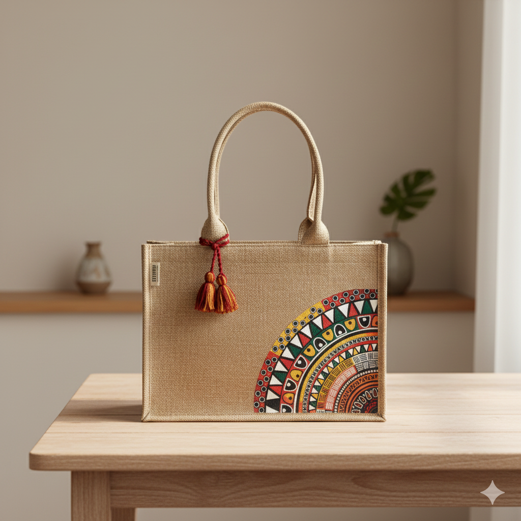 Earthy Chic Jute Tote - Warm Beige Tote with Tassel