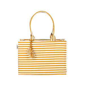 Golden Gleam Tote – Cotton Coated with Luxe Stripes & Tassel