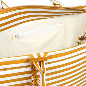 Golden Gleam Tote – Cotton Coated with Luxe Stripes & Tassel