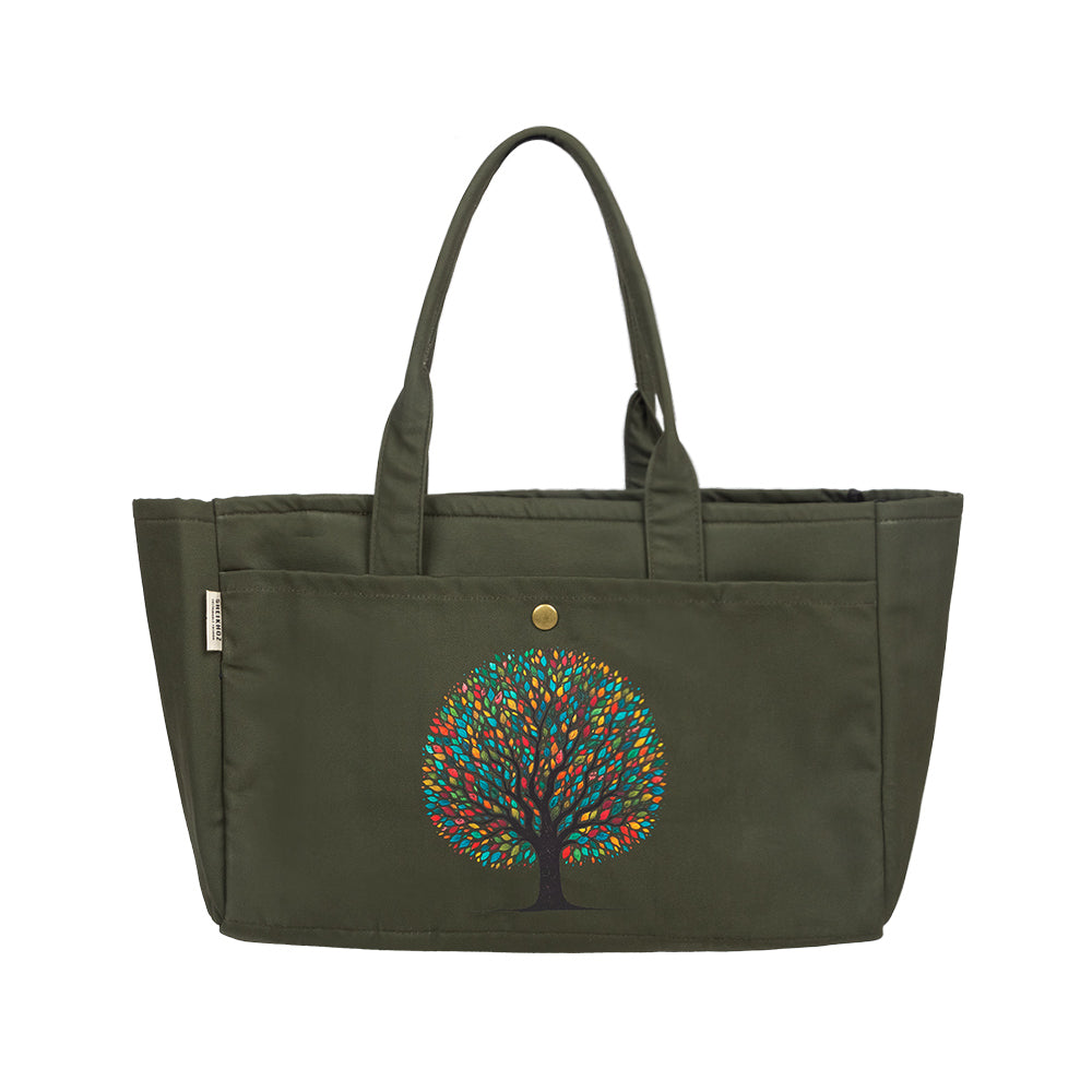 Olive Dream Tote – Colorful Tree Bloom