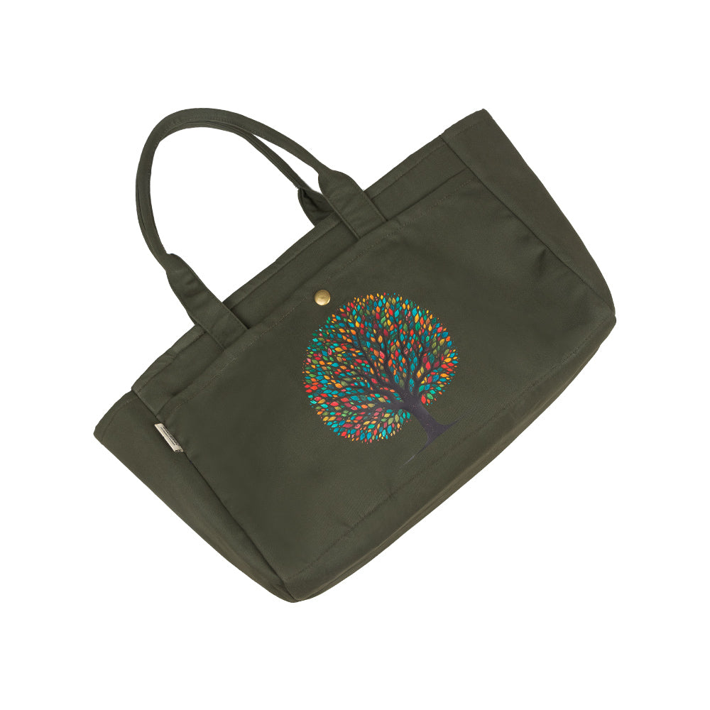 Olive Dream Tote – Colorful Tree Bloom