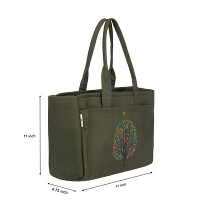 Olive Dream Tote – Colorful Tree Bloom