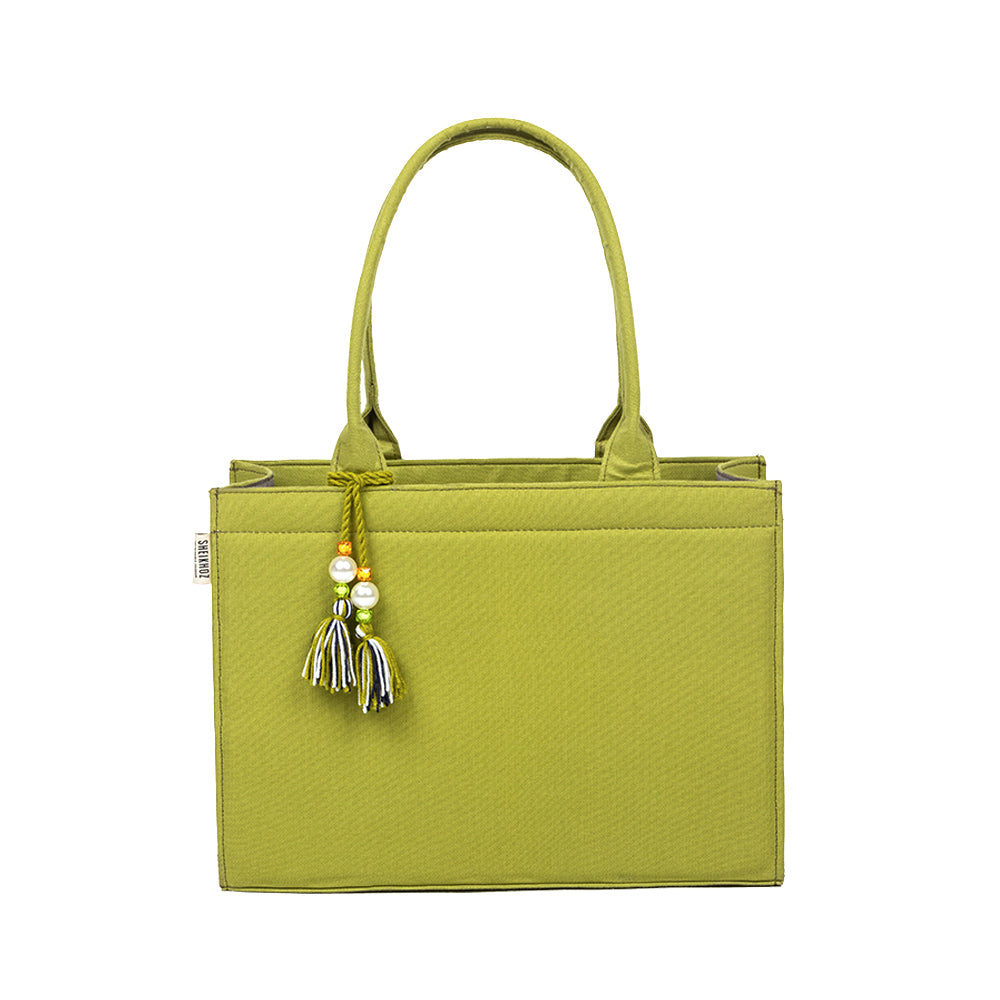 Boho Chic Green Cotton Tassel Tote – Versatile Everyday Handbag