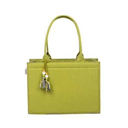 Boho Chic Green Cotton Tassel Tote – Versatile Everyday Handbag
