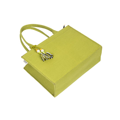 Boho Chic Green Cotton Tassel Tote – Versatile Everyday Handbag