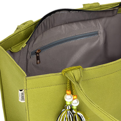 Boho Chic Green Cotton Tassel Tote – Versatile Everyday Handbag