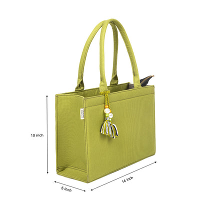 Boho Chic Green Cotton Tassel Tote – Versatile Everyday Handbag