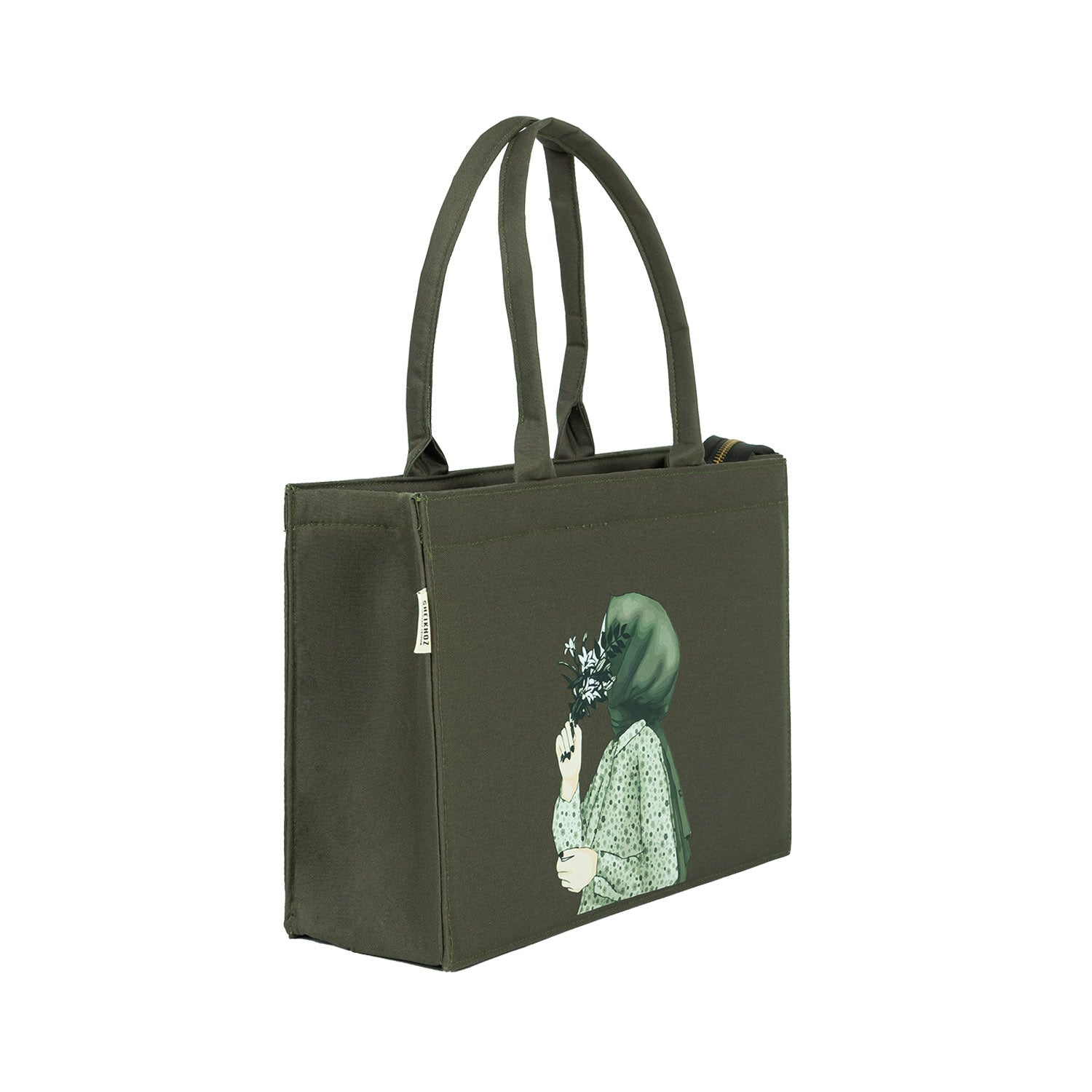 Canvas Bag -  Green Girl Hijab Printed Tote