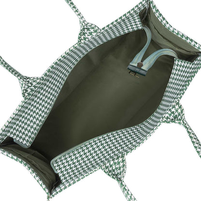 Medium Mimi - Hounds tooth Green Printed Bag