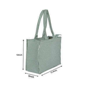 Medium Mimi - Hounds tooth Green Printed Bag