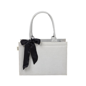 Self-Printed Grey Tote Bag with Black Knot Accent – Versatile and Chic