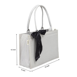 Self-Printed Grey Tote Bag with Black Knot Accent – Versatile and Chic