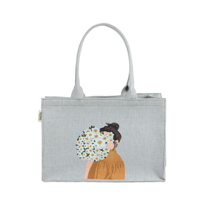 Cotton Canvas Tote Bag - Mimi Girl Corsage Off-White