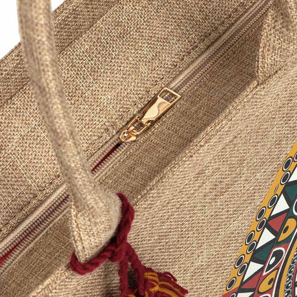 Earthy Chic Jute Tote - Warm Beige Tote with Tassel