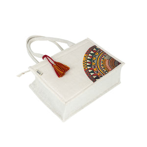 Cotton Canvas Bag - Off-White Printed with Tassel