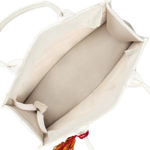 Cotton Canvas Bag - Off-White Printed with Tassel