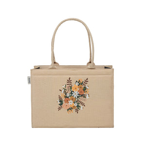 Floral Corsage Beige Cotton Canvas Tote - Handcrafted Bag