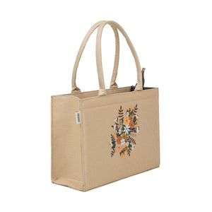 Floral Corsage Beige Cotton Canvas Tote - Handcrafted Bag