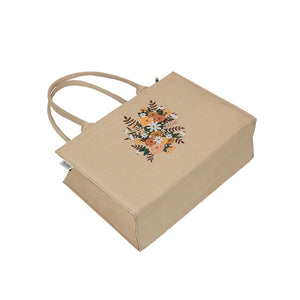 Floral Corsage Beige Cotton Canvas Tote - Handcrafted Bag