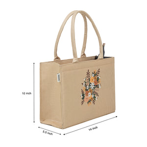 Floral Corsage Beige Cotton Canvas Tote - Handcrafted Bag