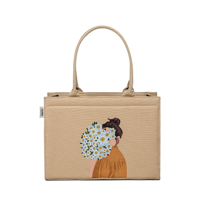 Cotton Canvas Tote Bag - Mimi Girl Corsage Beige
