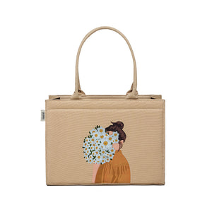 Cotton Canvas Tote Bag - Mimi Girl Corsage Beige