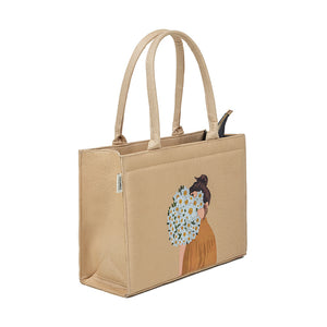 Cotton Canvas Tote Bag - Mimi Girl Corsage Beige