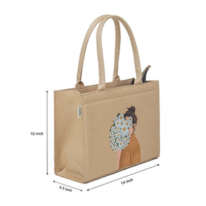 Cotton Canvas Tote Bag - Mimi Girl Corsage Beige