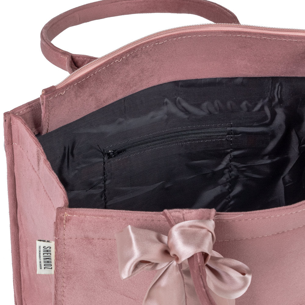Peach Knotted Velvet Tote Bag – Elegant & Eco-Friendly Handbag no