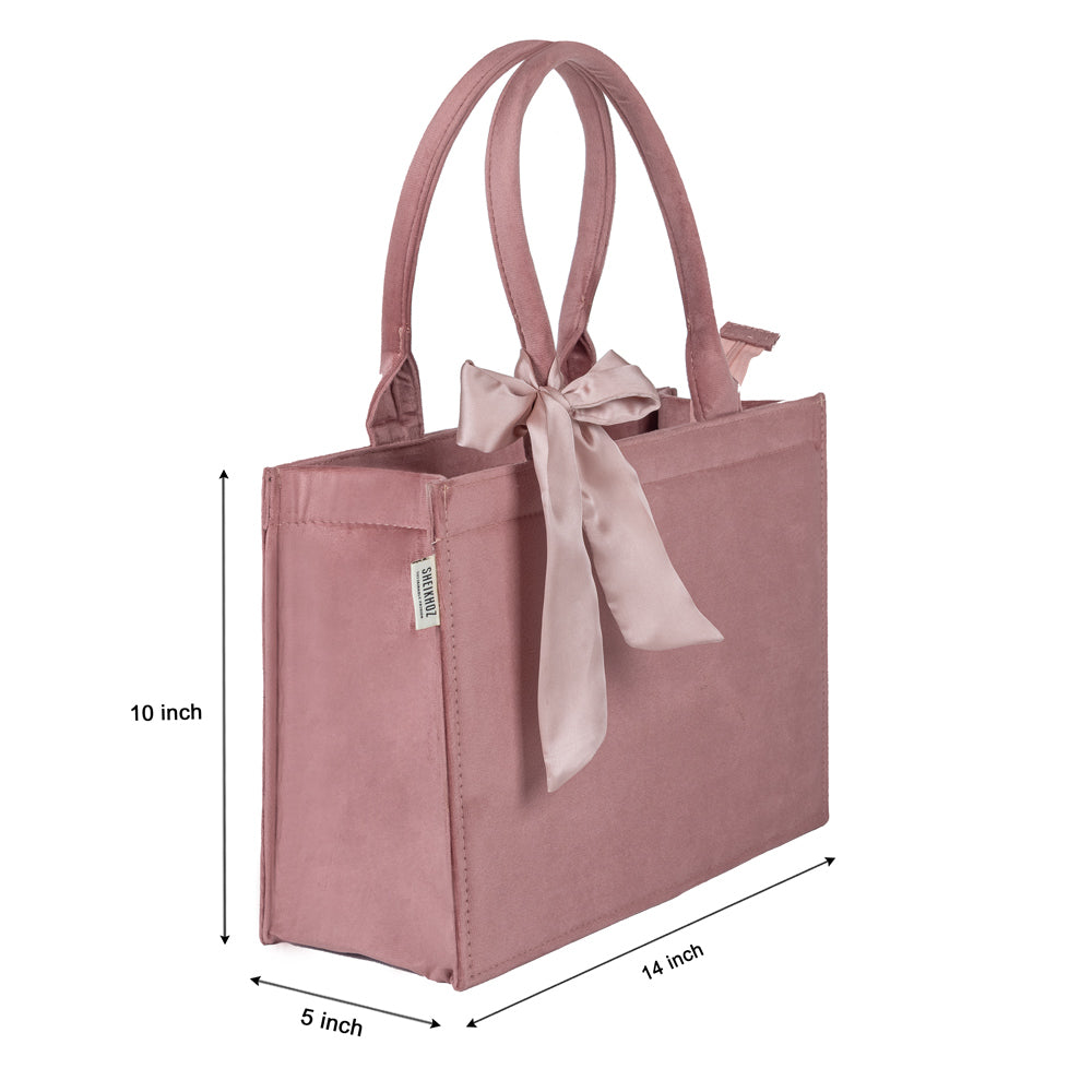 Peach Knotted Velvet Tote Bag – Elegant & Eco-Friendly Handbag no