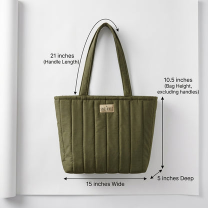 Olive Green Waterproof Quilted Tote Bag with a small Pouch