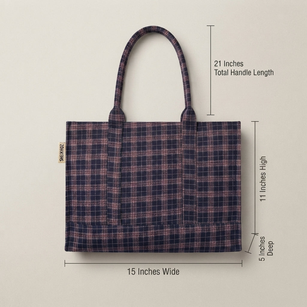 Blue Checkerd compartment tote bag
