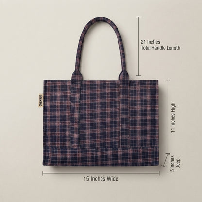 Blue Checkerd compartment tote bag
