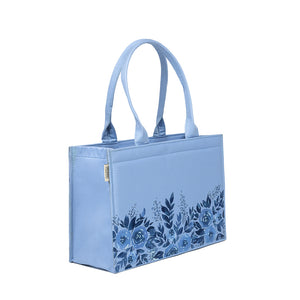 Medium Mimi - Floral Printed Sky Blue Tote Bag