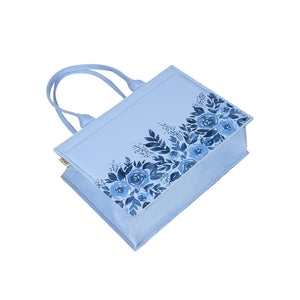 Medium Mimi - Floral Printed Sky Blue Tote Bag