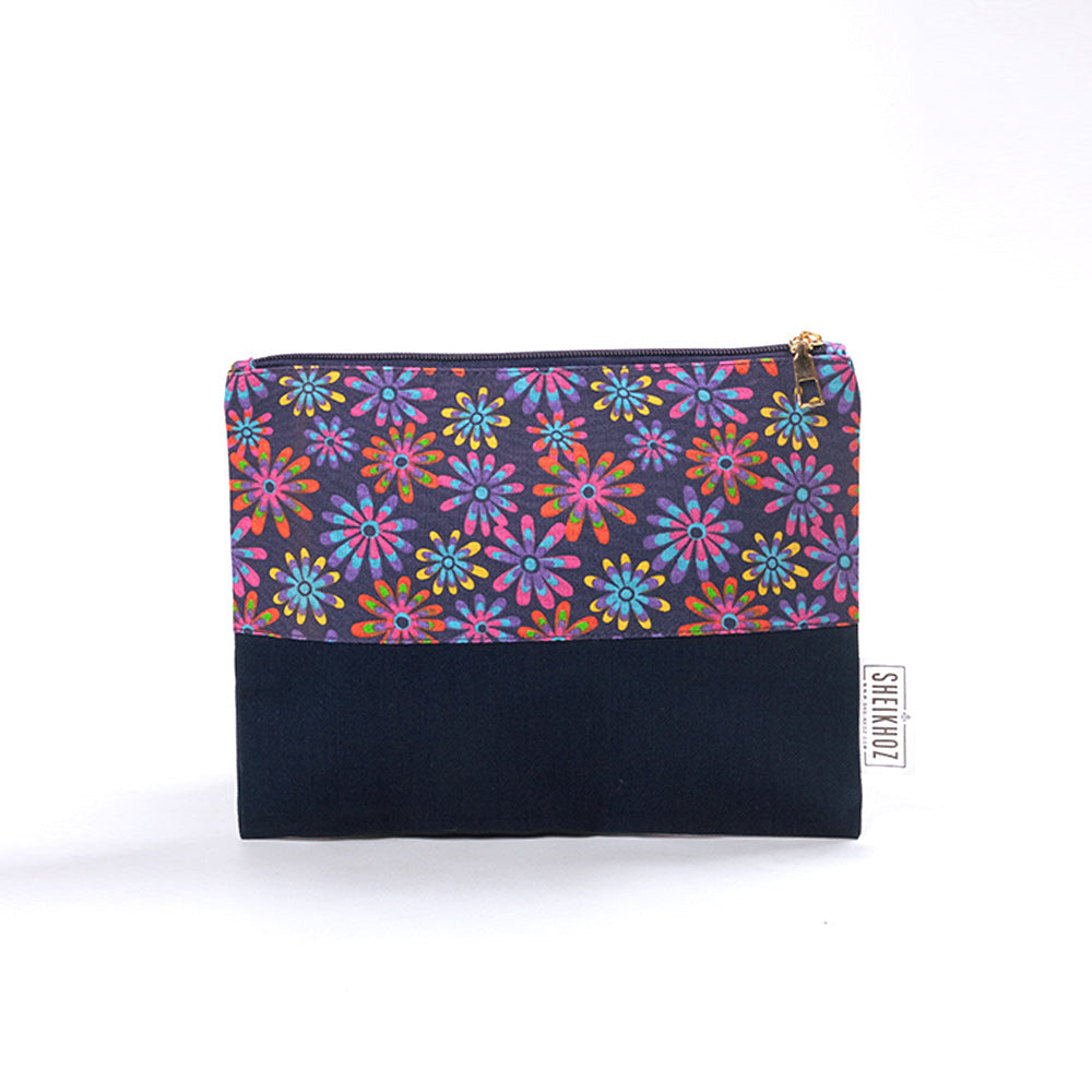 Bloom & Blue Cotton Cosmetic Pouch – Floral Charm