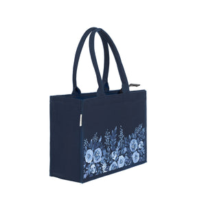 Medium Mimi - Floral Printed Navy Blue Tote Bag