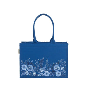 Medium Mimi - Floral Printed Royal Blue Tote Bag