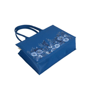 Medium Mimi - Floral Printed Royal Blue Tote Bag