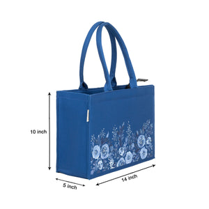 Medium Mimi - Floral Printed Royal Blue Tote Bag