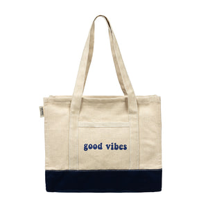 Good Vibes Off-white Canvas Tote – Eco-Chic Everyday Handbag